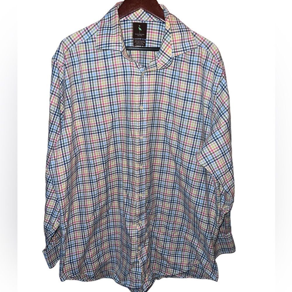 Tailorbyrd 100% cotton long sleeved plaid print men’s button down shirt XXL